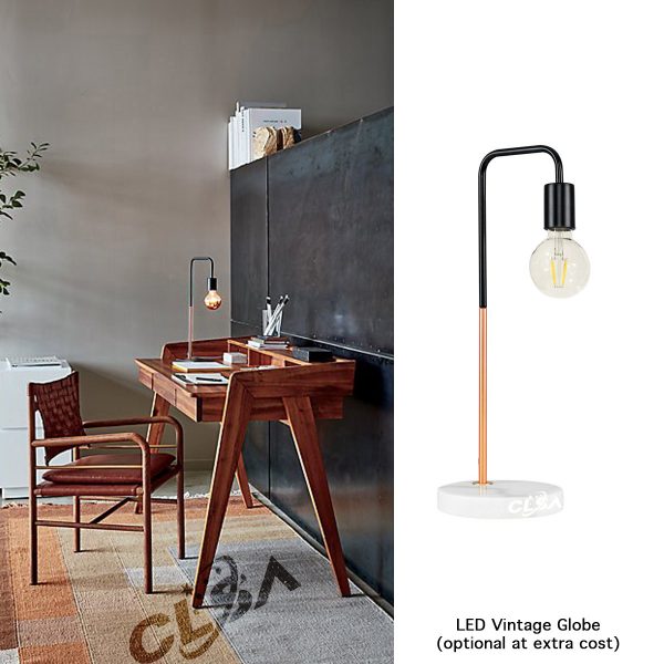 LED Table Light Desk Lamp With Marble Base and Metal Matt Black and Copper Plating CLSA